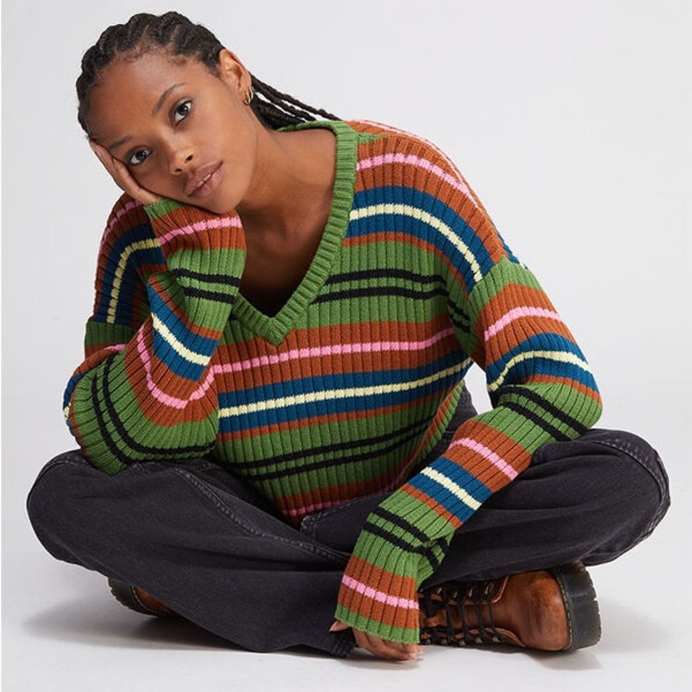 Striped Knit Green Colored Sweater